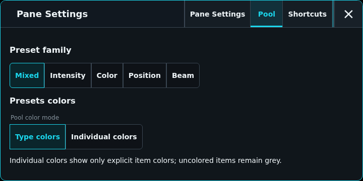 Preset pool settings