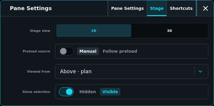 Stage pane settings