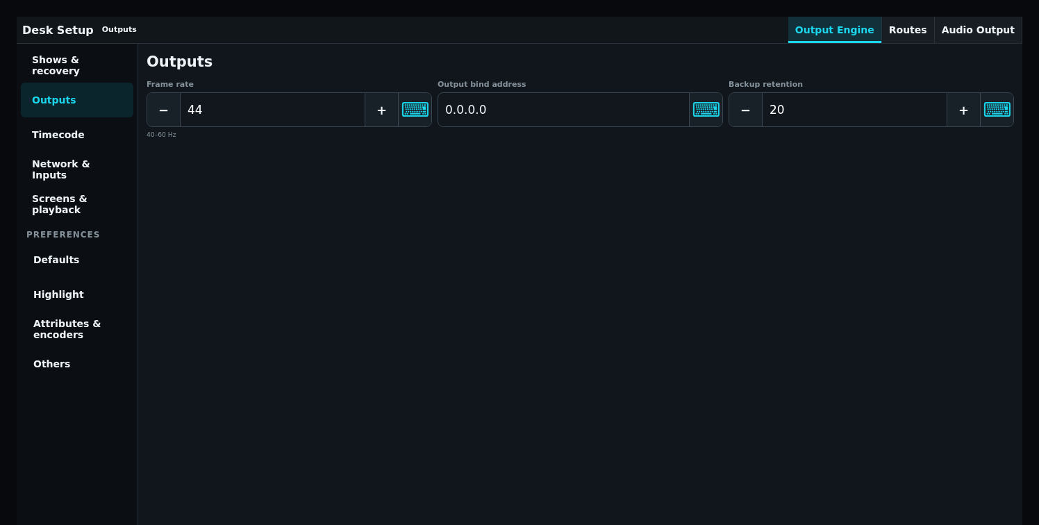 Output engine and universe-route configuration