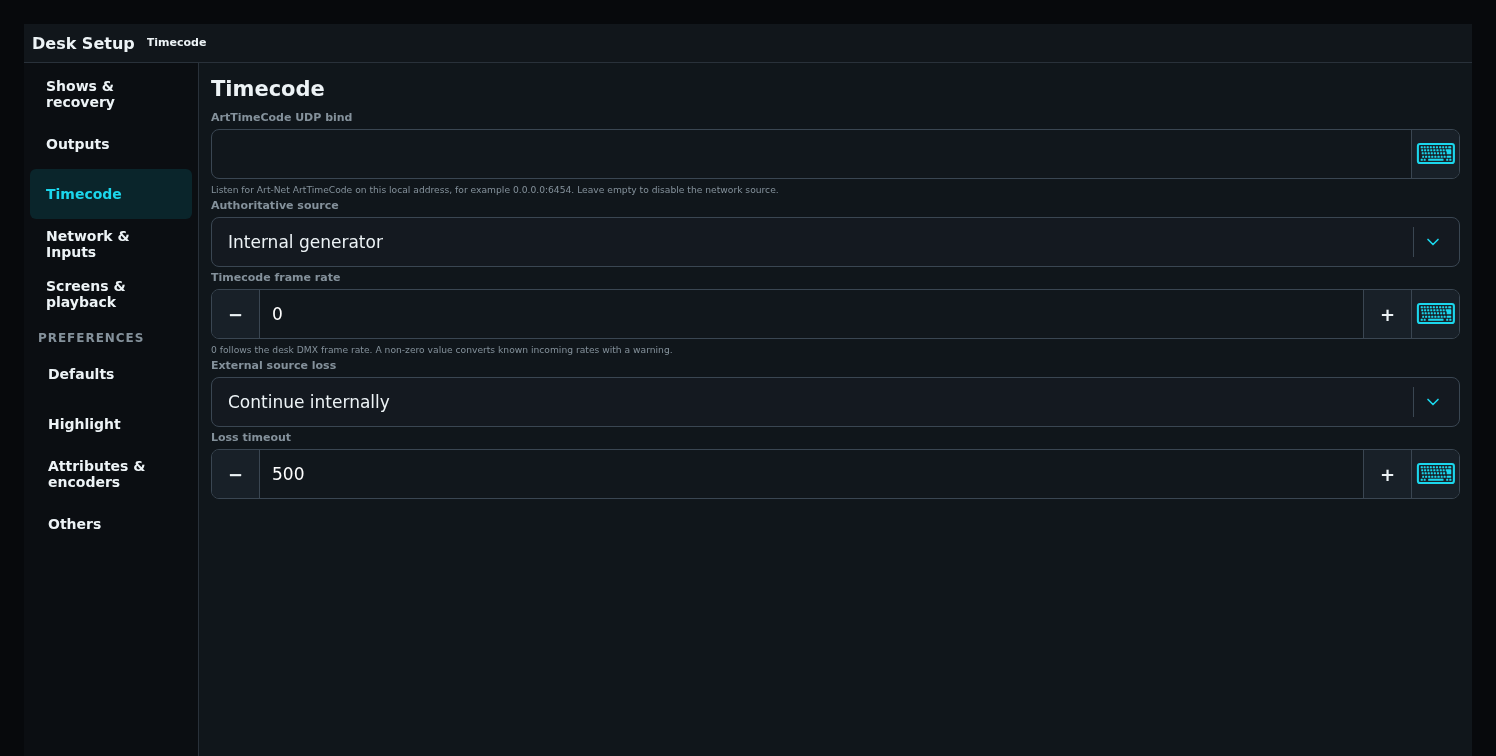 Configured timecode source and loss policy
