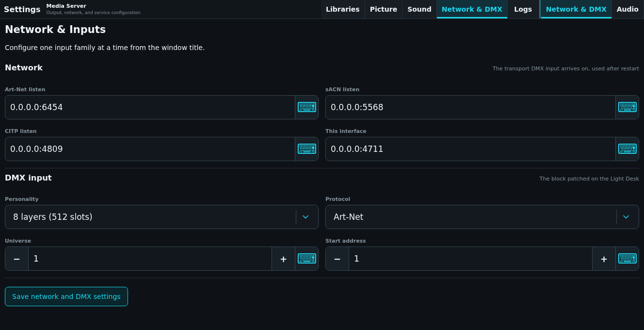 Pixel listeners and DMX input settings