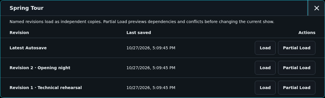 Load the latest autosave or a named revision