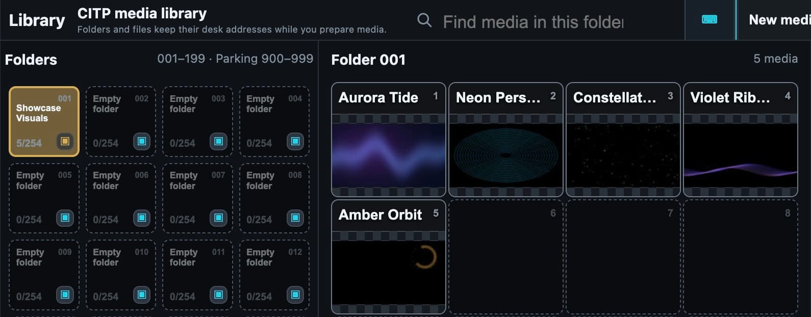 Library Management Built In: Prepare and organize the visual assets you need for the show.